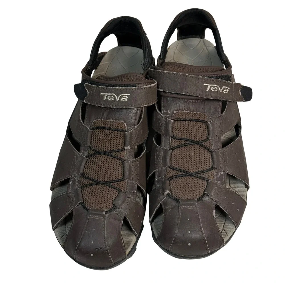 Teva Omnium Brown Fisherman Sport Sandal Mens 13 S/N 6968 Closed Toe Water Shoes